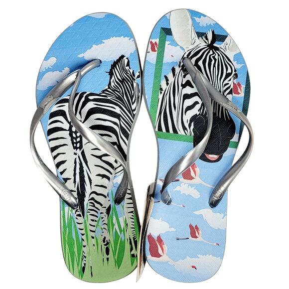 Flip Flops Women's Size 5/6 ZEBRA Beach Vacation Sandals Casual Shoe Rhino Flops - Picture 1 of 4